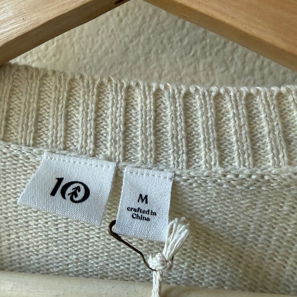 tentree Oatmeal 100% organic cotton Open-Front Diamond Eyelet Cardigan - Picture 7 of 15